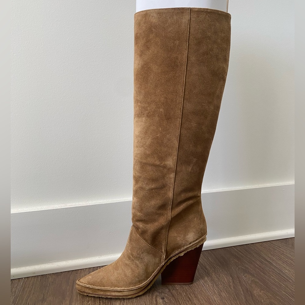 NWT Tory Burch Lila Tall Heeled Boot, Natural Suede